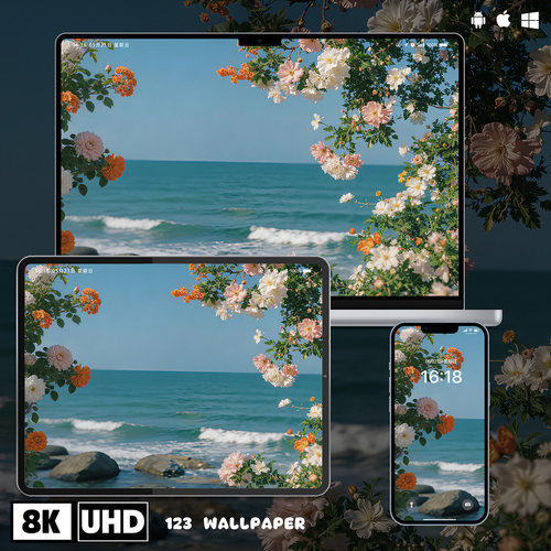 海边花海治愈风景8K超清壁纸iphone苹果安卓手机电脑ipad平板壁纸
