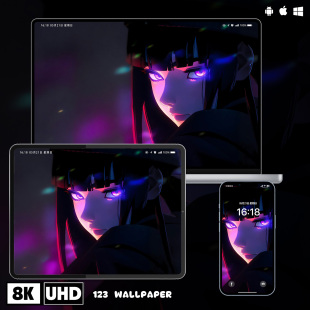 紫瞳少女霓虹酷飒8K超清壁纸iphone苹果安卓手机电脑ipad平板壁纸