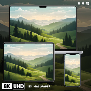 田园治愈绿谷松风风景插画iphone苹果安卓手机电脑ipad平板壁纸