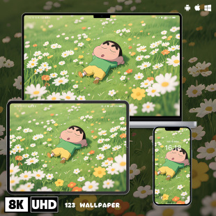 蜡笔小新花田午睡8K高清壁纸iphone苹果安卓手机电脑ipad平板壁纸