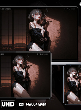 银发女和服纹身二次元8K壁纸iphone苹果安卓手机电脑ipad平板壁纸
