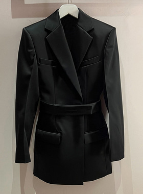 小众潮牌2025秋冬新款西装领设计感气质收腰中长款西装外套女