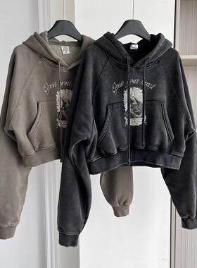 美式潮牌女装秋冬2025新款时尚百搭套头连帽卫衣女宽松显瘦上衣女