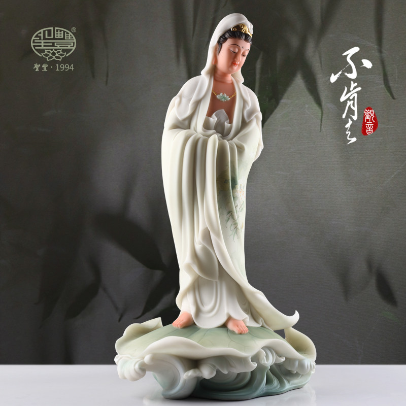 圣丰造像山岚不肯去观音菩萨荷叶底座清净素雅客厅佛堂艺术品摆件