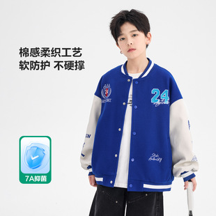 儿童装 拼接皮 潮牌毛呢撞色运动棒球服外套2026新款 欧抱抱男童春季