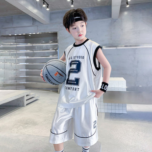 欧抱抱男大童夏季 2026新款 球衣儿童夏装 冰 速干运动背心篮球服套装
