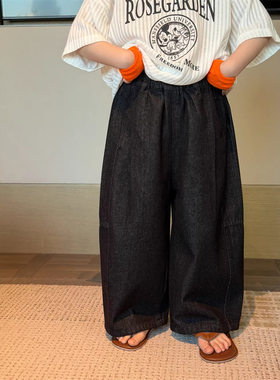 2026春季新款韩版儿童纯色宽松牛仔裤男女童防掉色百搭休闲弯刀裤
