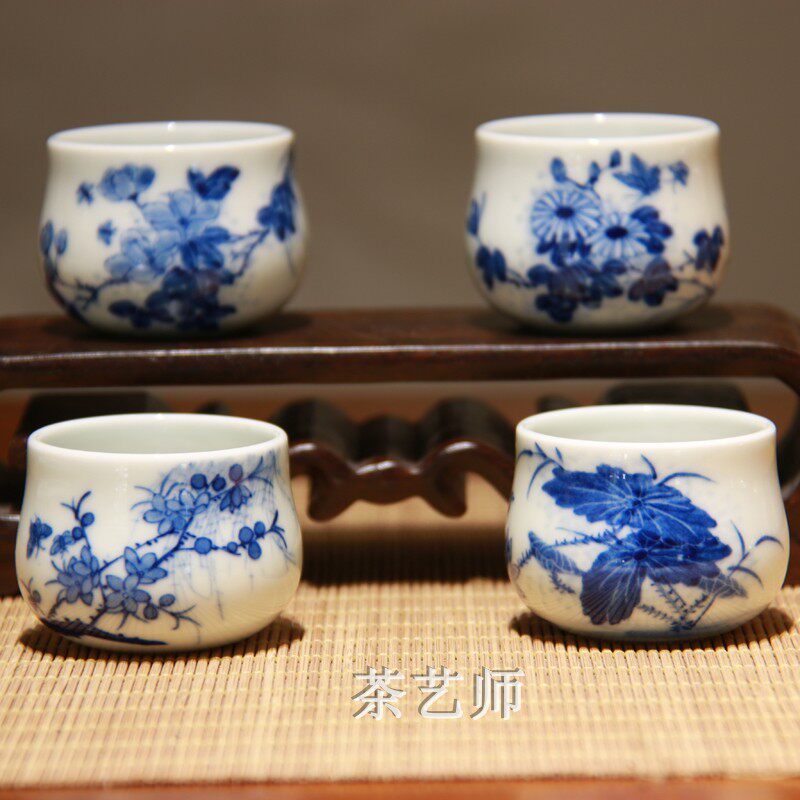 早期京德珍藏庚寅年手绘四季花卉功夫小茶杯贵和祥茶具景德镇陶瓷