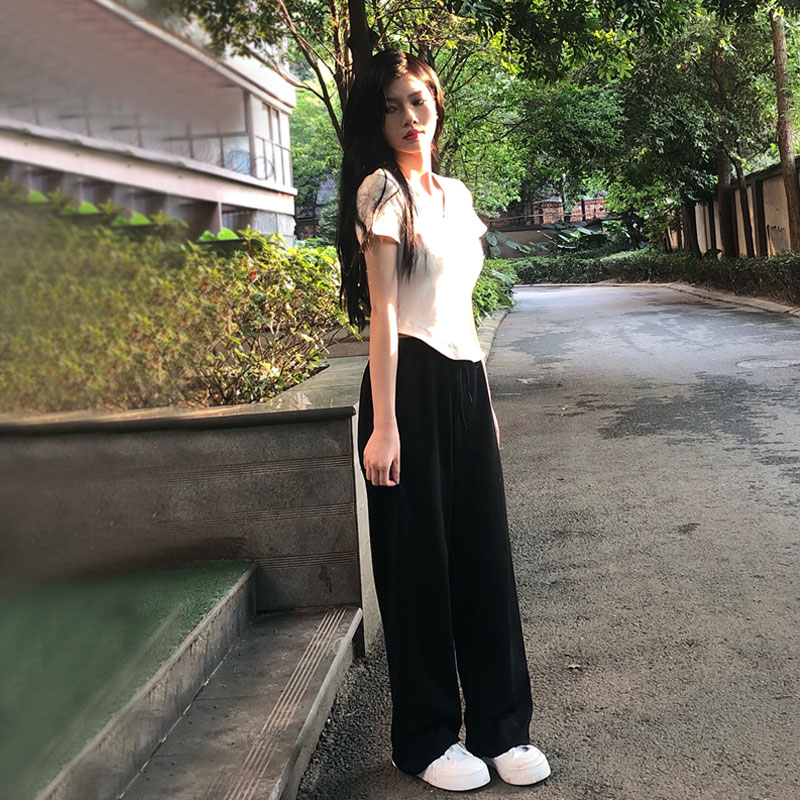 打底长袖白色夏季短袖t恤女正肩设计感小众辣妹短款bm紧身上衣服