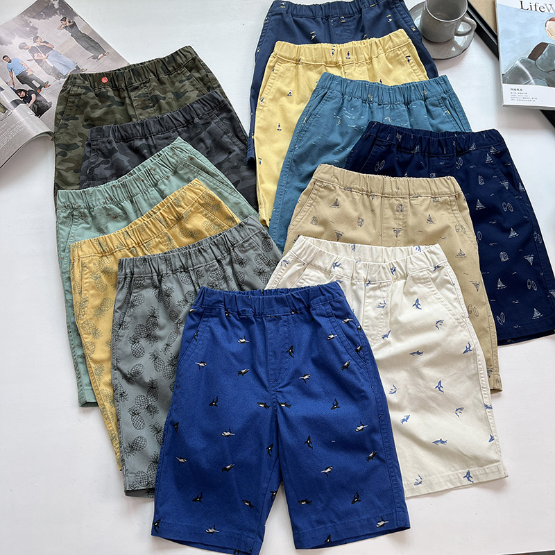强推！日单式衣间童装 男童夏季松紧腰印花纯棉休闲中裤短裤