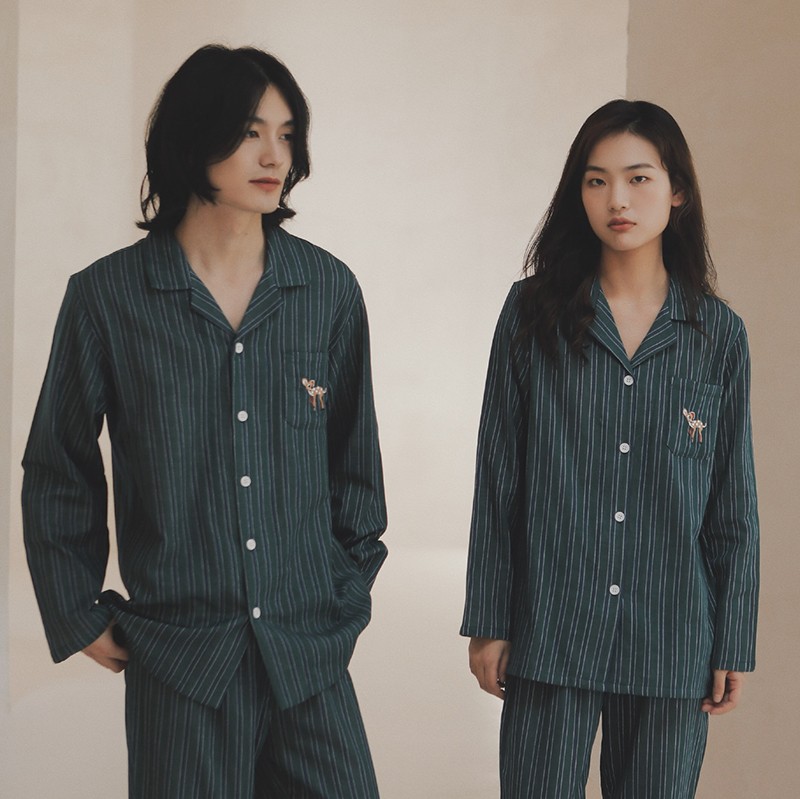 特价清仓！情侣春夏季女士纯棉双层纱布睡衣套装翻领薄款家居服