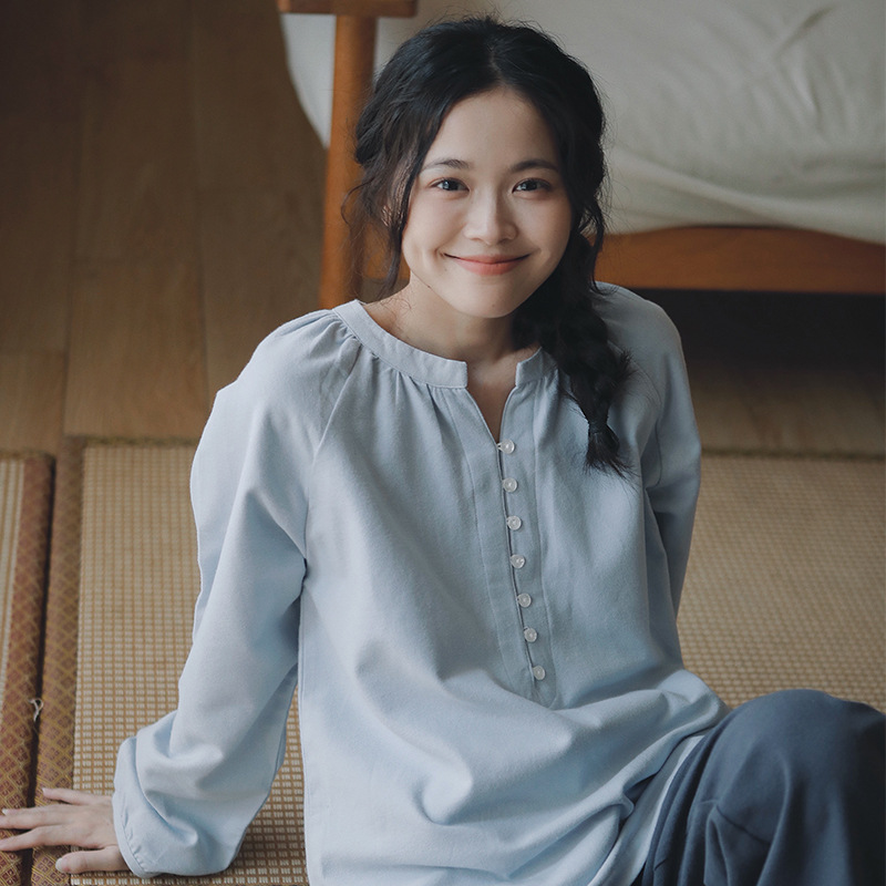 日系新款无印睡衣女士春秋季秋冬款纯棉可外穿家居服全棉大码INS