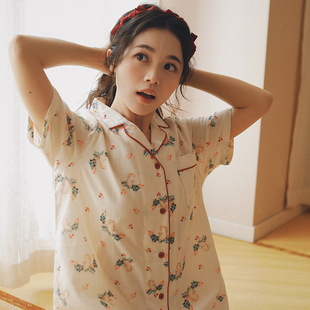 八月格桑日系ins短袖 睡裙纯棉纱布家居服 睡衣女春夏季 纯棉大码