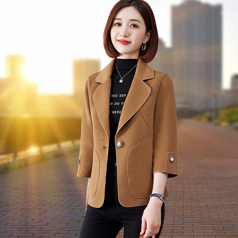 七分袖毛呢女秋冬季2023年新款时尚双面短款中年妈妈