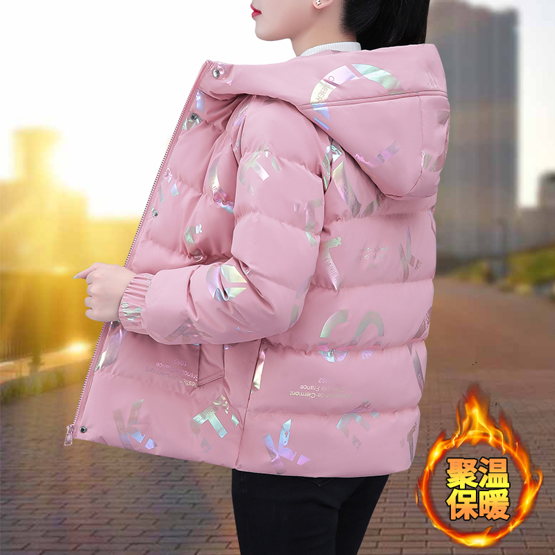 韩版时尚印花羽绒棉连帽棉服