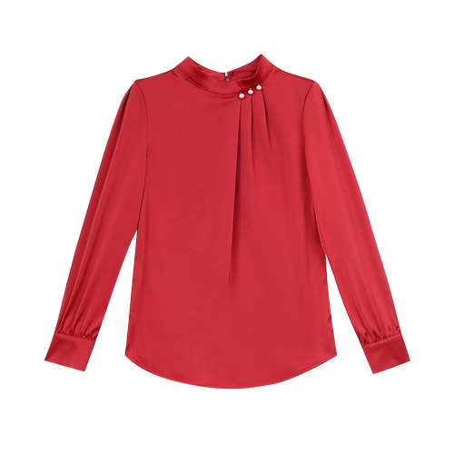雪纺衬衫女长袖洋气打底内搭2025年春季秋新款韩版衬衣红色上衣寸