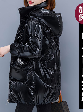 亮面羽绒棉服女中长款新款冬季妈妈时尚加厚亮皮棉衣免洗皮油