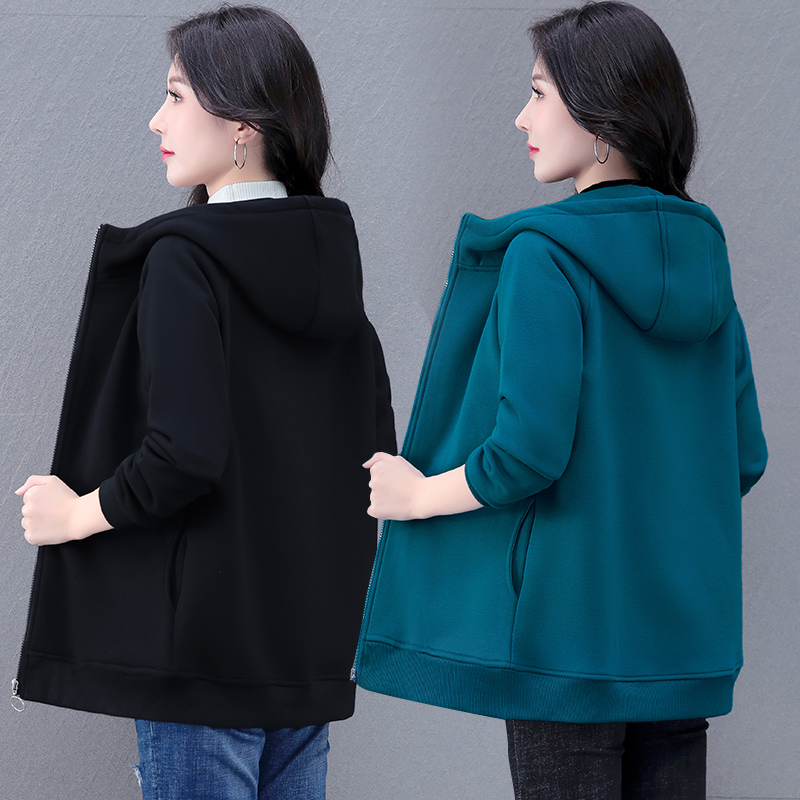 连帽卫衣女宽松拉链秋季新款韩版休闲红色开衫外套大版上衣中长款