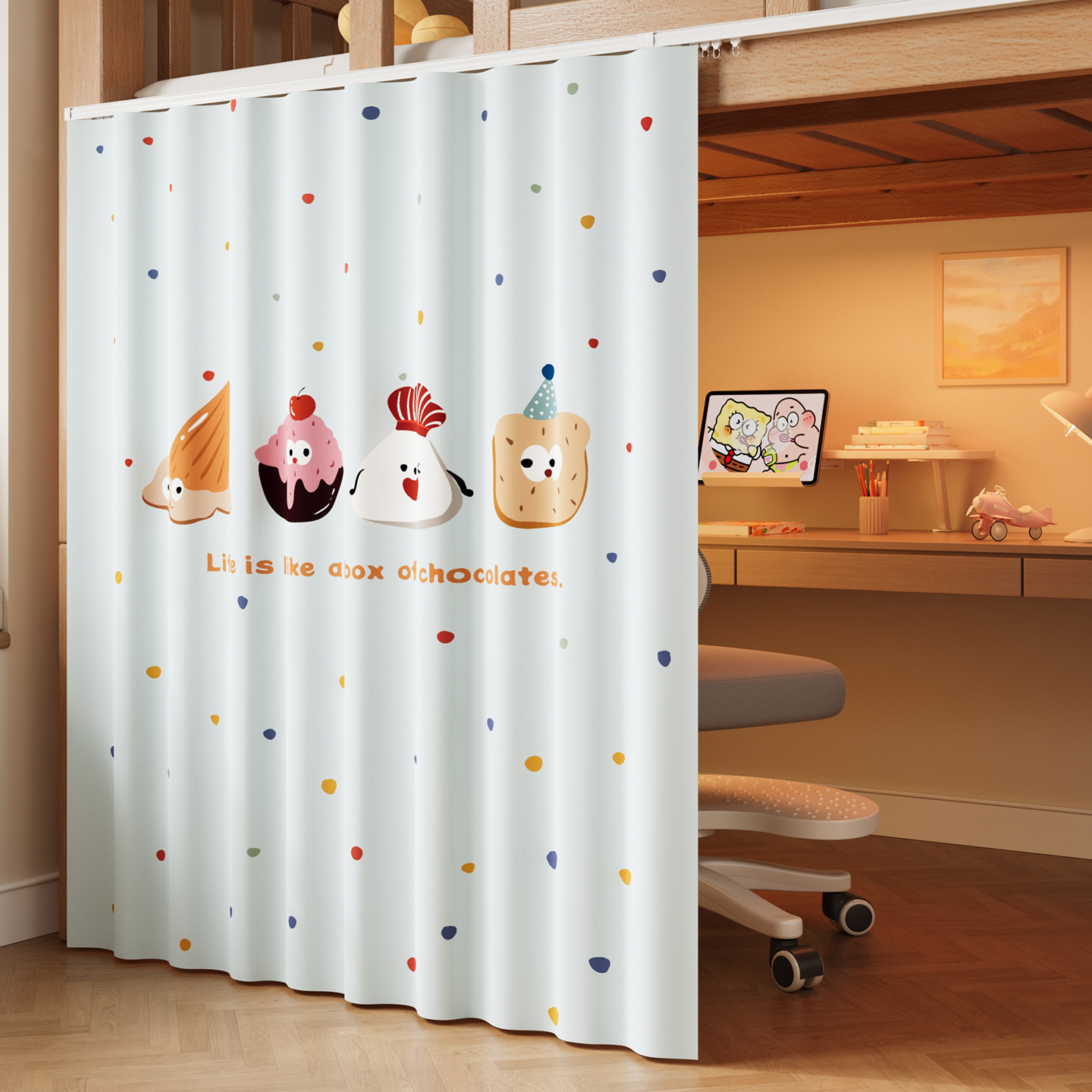 宿舍遮光帘上下铺加厚2026新款寝室专用卡通学生床帘防窥遮光布