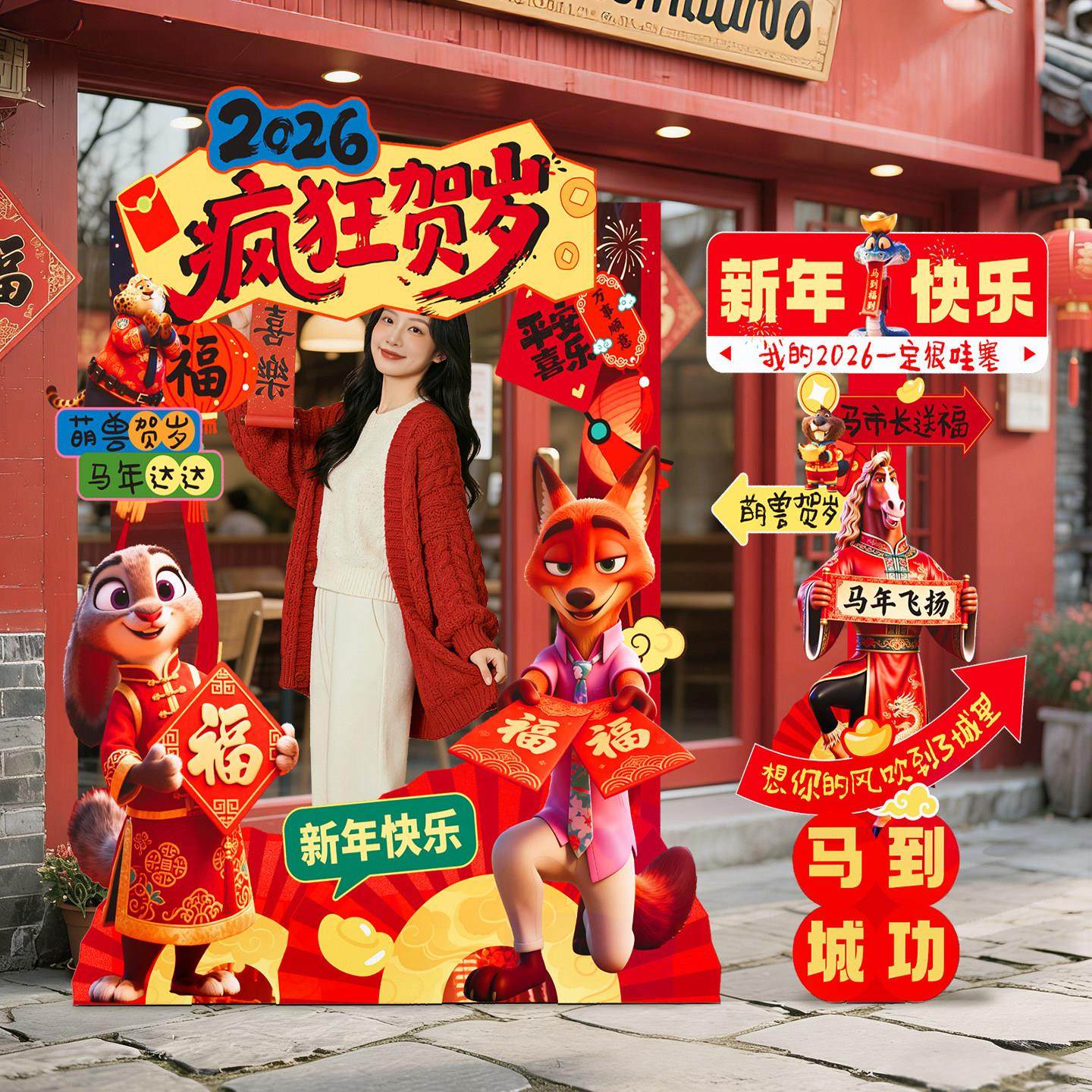 疯狂动物城新年装饰场景布置相框立牌马年春节拍照打卡摆件kt展板,节庆用品/礼品,装扮布置套餐,淘宝优惠券,粉丝福利购,淘宝优惠卷