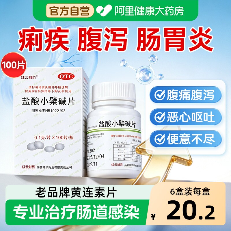 盐酸小檗碱片黄连素片100片肠道感染急慢性肠胃炎腹泻止泻药正品 - 实物图
