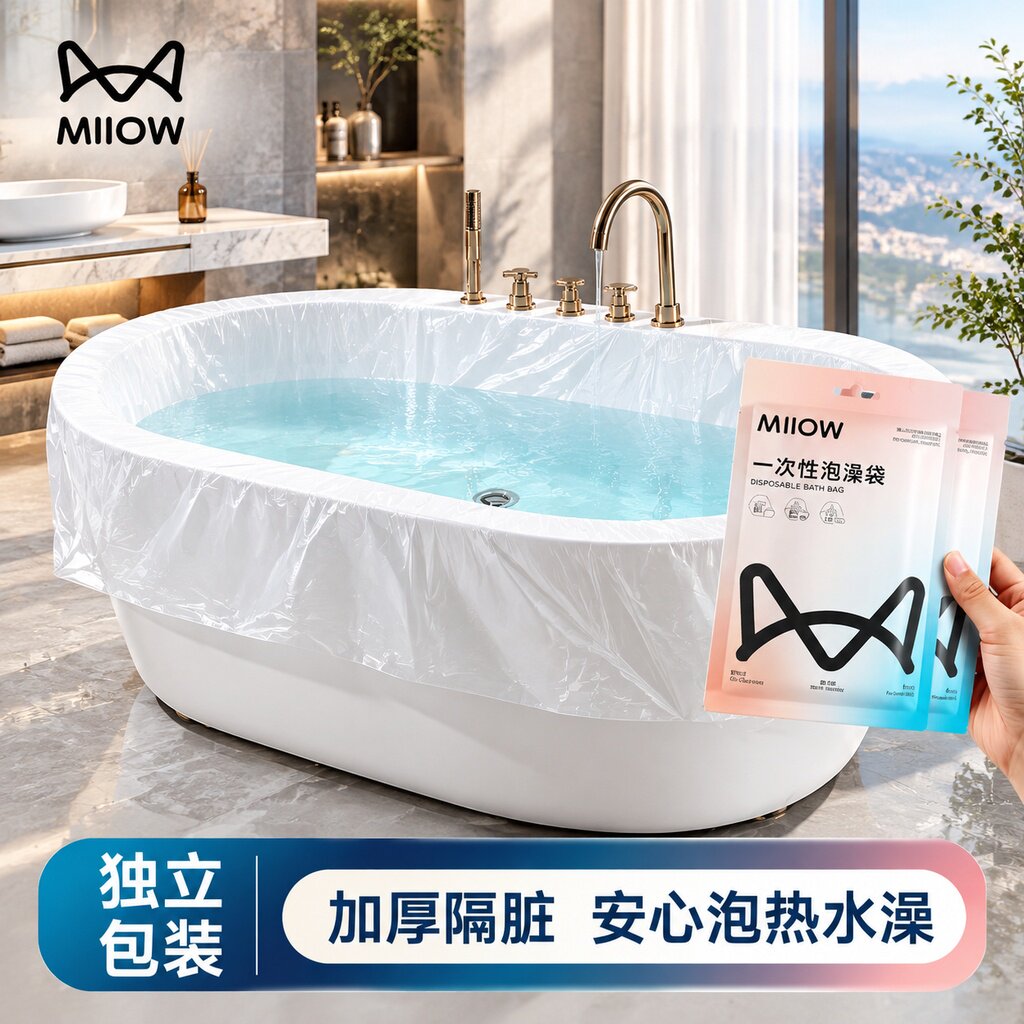 猫人一次性泡澡袋50个超大加厚酒店浴缸套沐浴圆桶温泉隔脏塑料膜