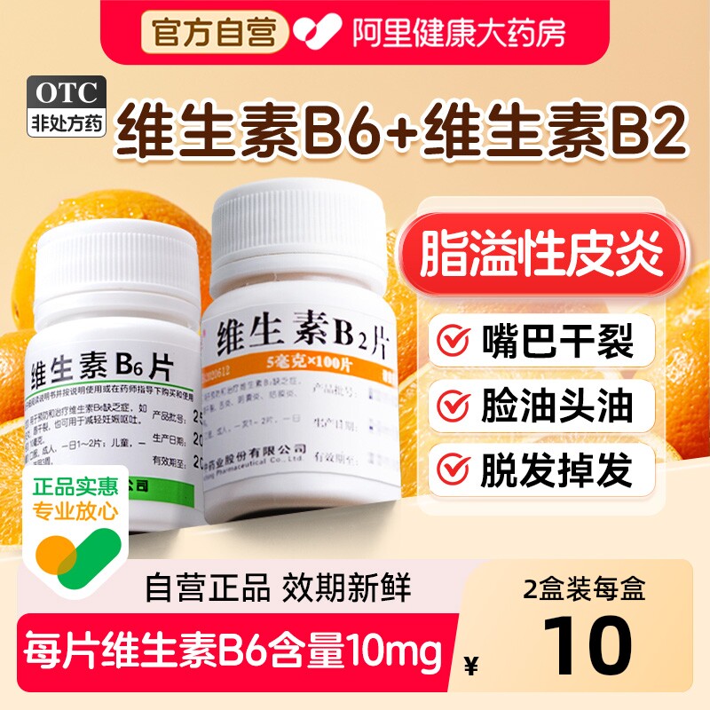维生素B6片B2片100片脂溢性皮炎维生素b族防脱发掉发嘴巴干裂vb6