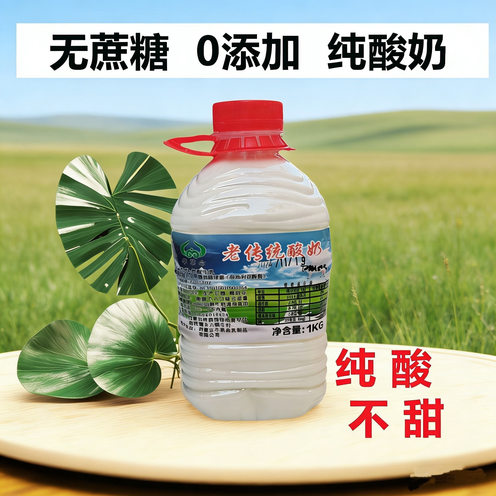 内蒙古发酵纯酸奶无蔗糖零添加原味1㎏大桶装浓稠代餐儿童酸牛奶