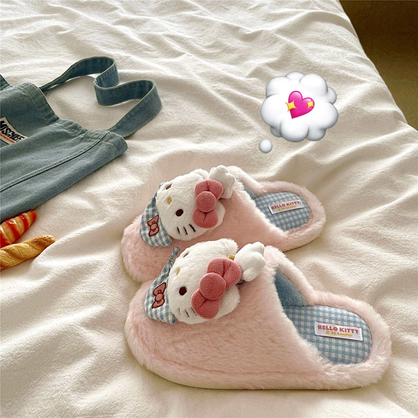 三丽鸥HelloKitty棉拖鞋女秋冬季可爱居家加绒保暖凯蒂猫毛毛拖鞋