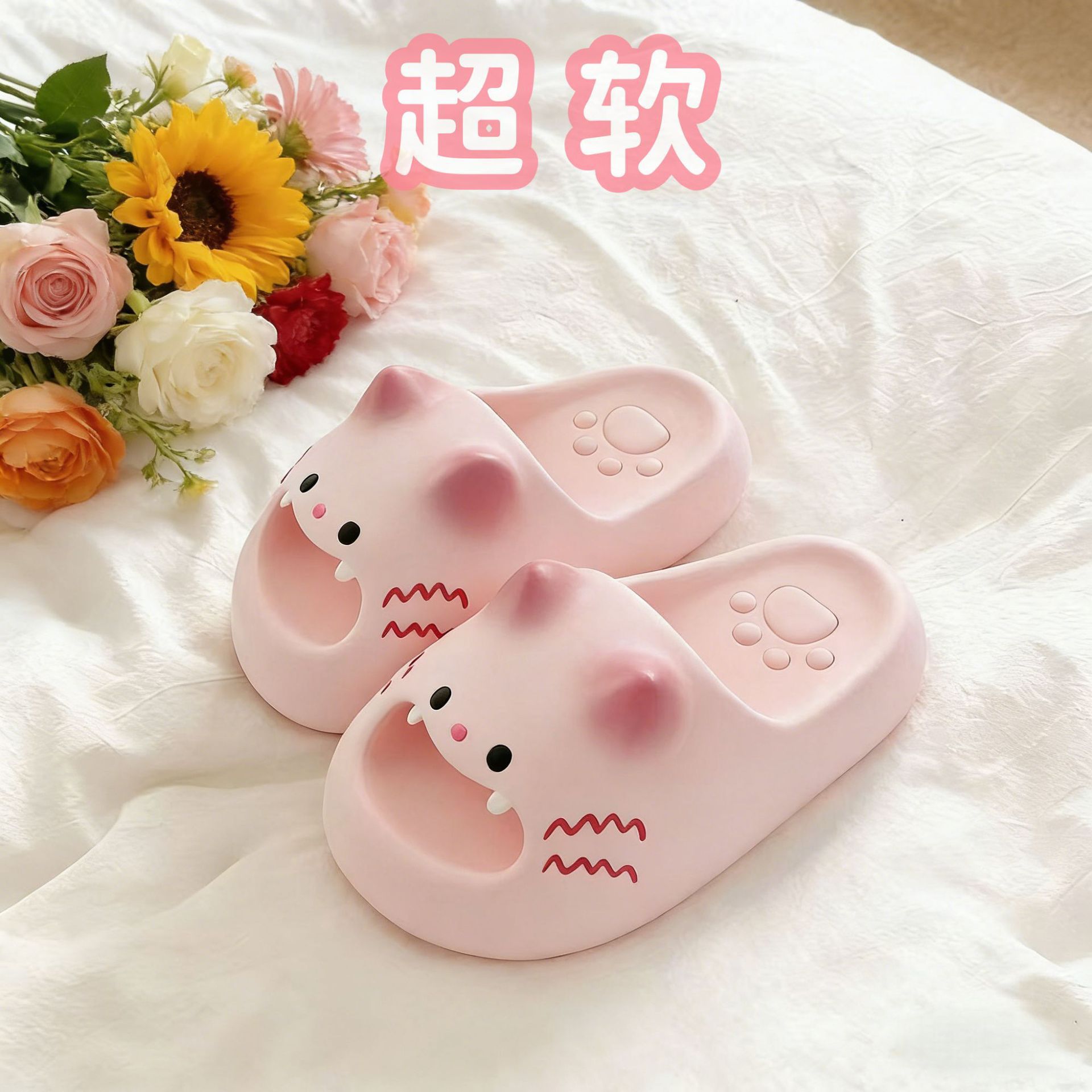 春夏卡通小猫爪可爱厚底拖鞋足弓支撑情侣防滑浴室居家拖鞋