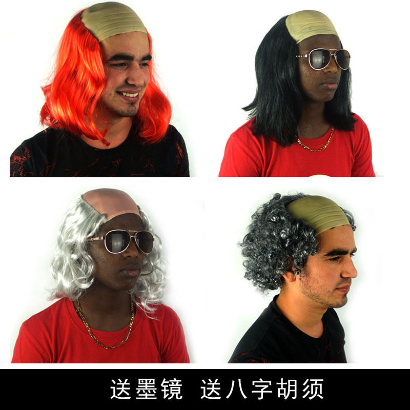 炫彩 秃顶搞怪假发秃子头套老爷爷装扮表演道具光头老头地中海头