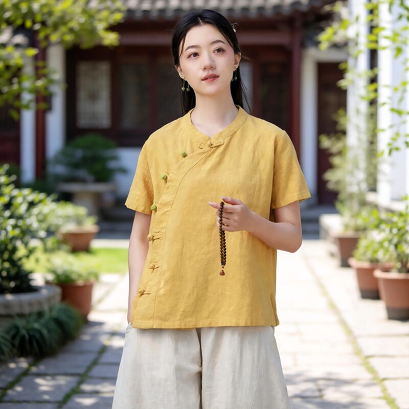 新中式唐装中国风女装女款高端棉麻上衣中医养生馆茶艺师工作服女