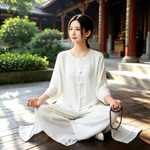 高级禅服拜佛居士服女款仙气飘飘禅舞太极服白色心灵疗愈师女套装