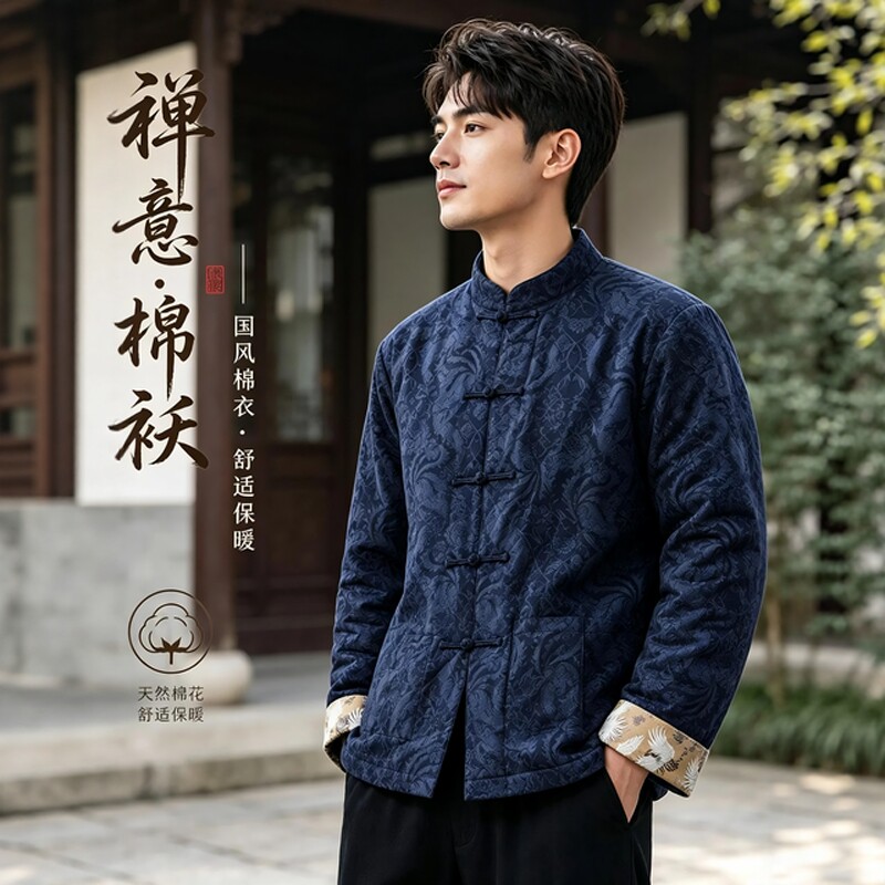 2026新款棉袄男款中国风棉花棉袄加厚保暖中老年提花唐装棉服外套图片