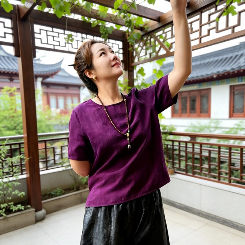2026夏季女装新款桑蚕丝上衣女非遗香云纱一衣两穿龟裂纹真丝上衣
