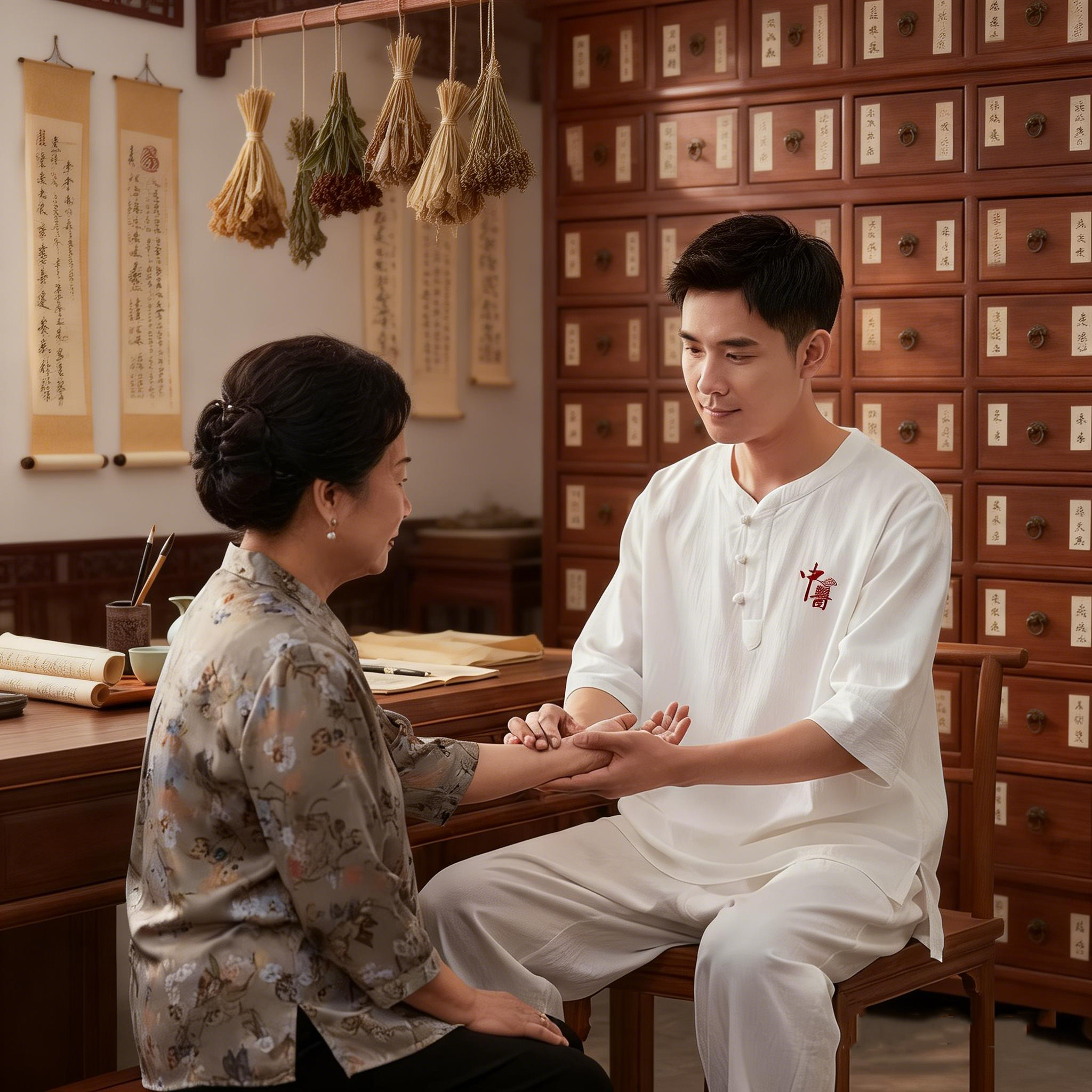 中式高端中医馆工作服夏季七分袖棉麻套装唐装养生馆推拿理疗师服