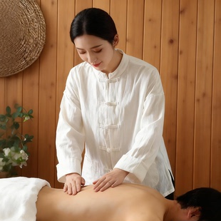棉麻唐装 定制中式 中医馆工作服女养生馆推拿艾灸理疗康复师服装