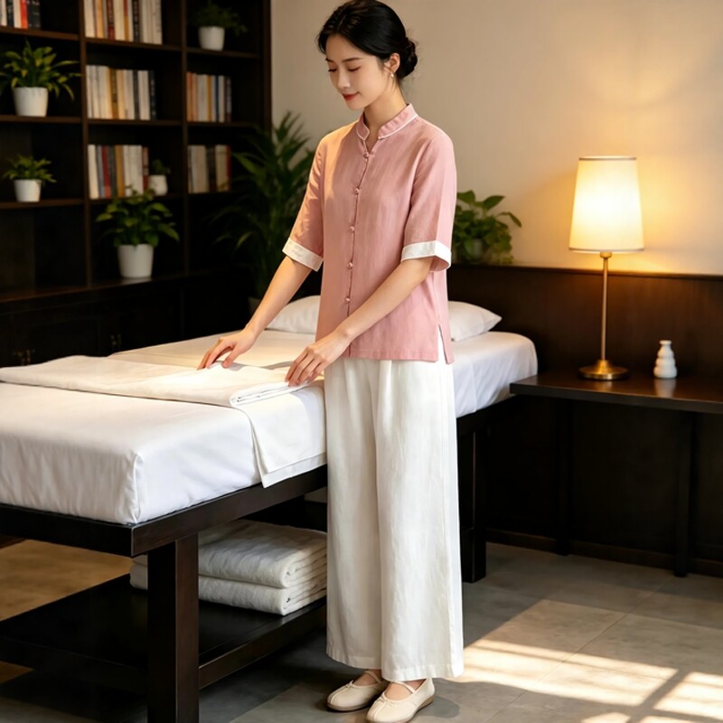 高端国风中医养生馆工作服女套装中式采耳头疗足疗师服装定制logo