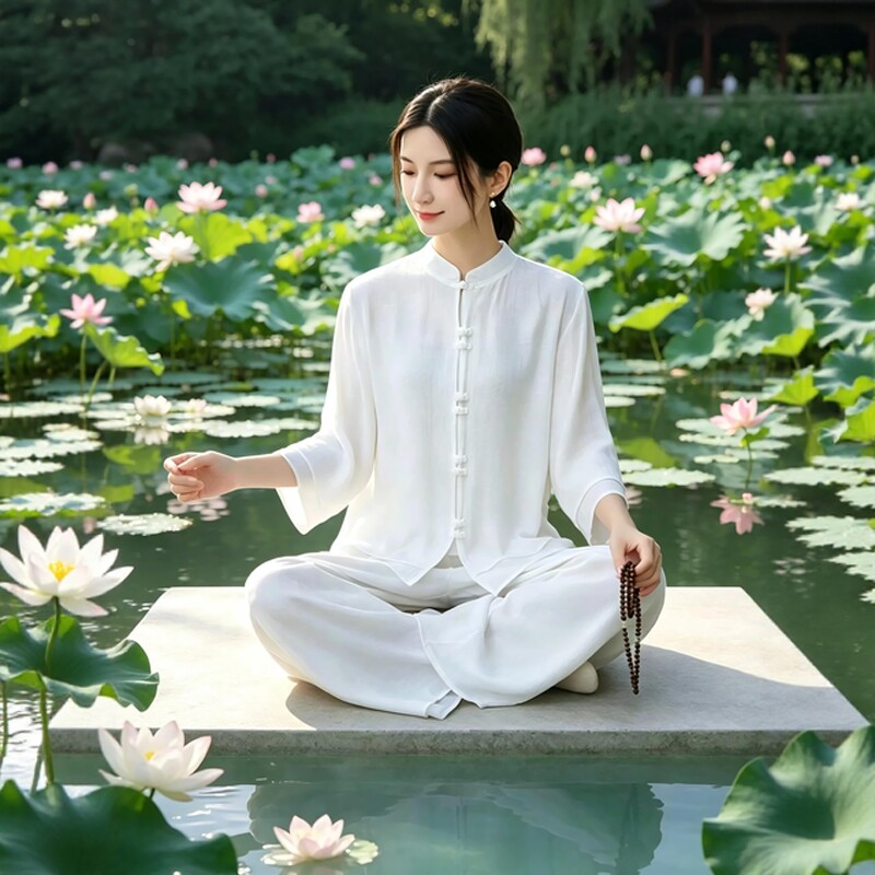 中式国风仙气居士服女款棉麻禅意佛系女装白色打坐修行疗愈师禅服