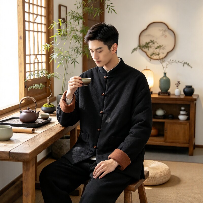 冬季新款中医养生师服装男唐装棉袄新中式复古盘口棉衣工作服外套