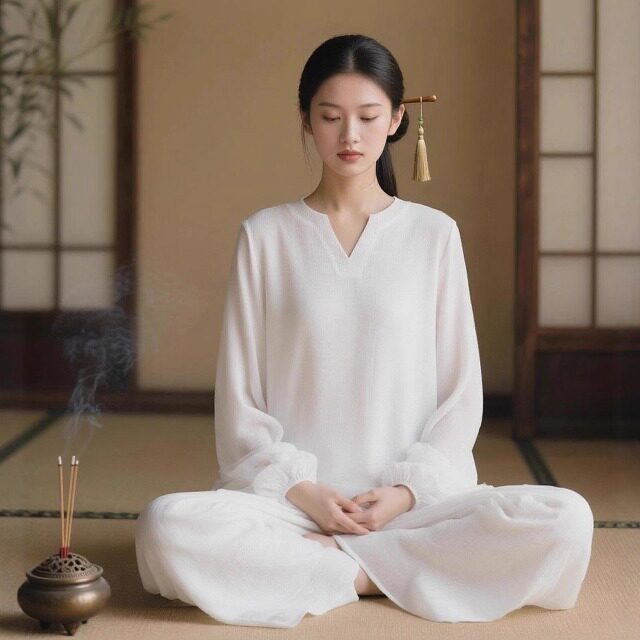 禅意风仙气茶服白色素衣套装打坐修行疗愈师服装中国风工作服套装
