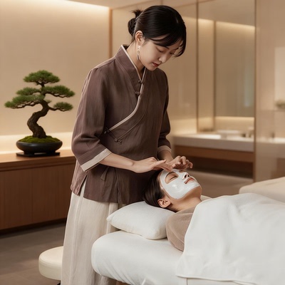 定制中国风美容师工作服女高端美容院SPA师服装斜襟采耳护理师服