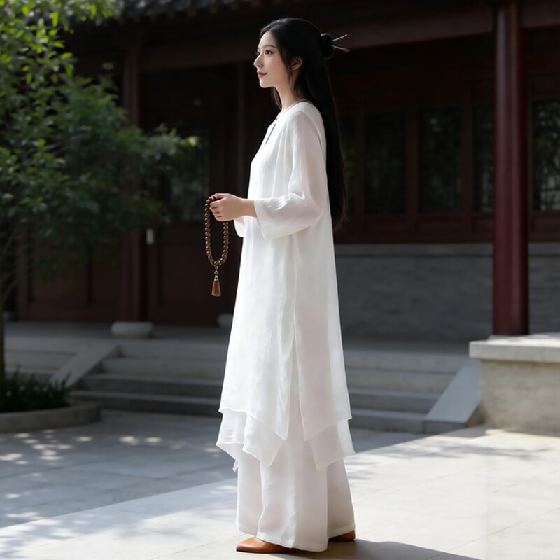 双层长款棉麻修行禅修服仙气疗愈禅服佛系禅意女装拜佛衣服居士服