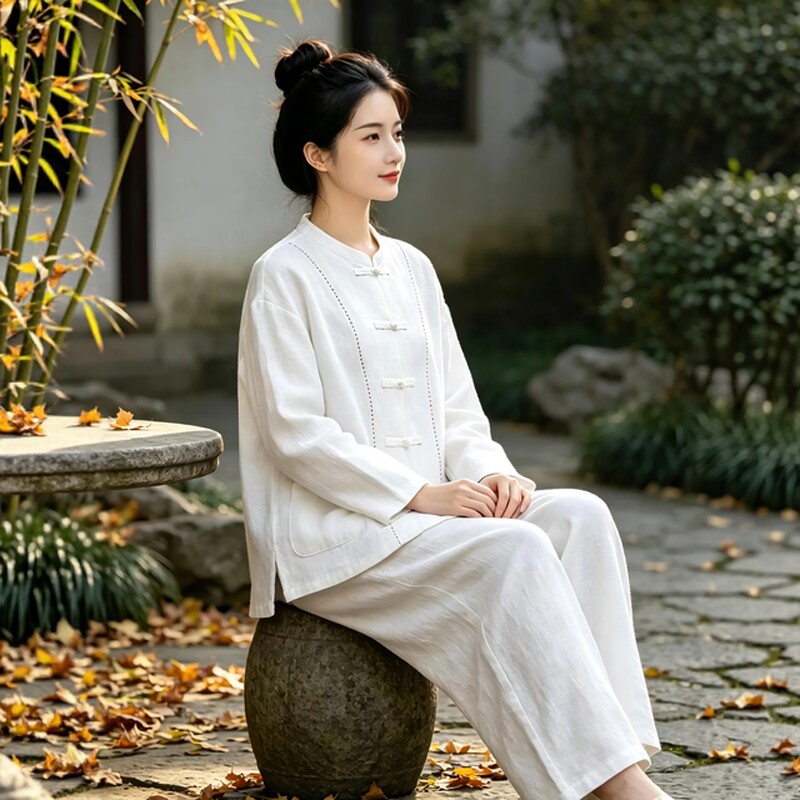 新中式国风修行禅服女唐装禅修服棉麻套装佛系禅意女装修行居士服