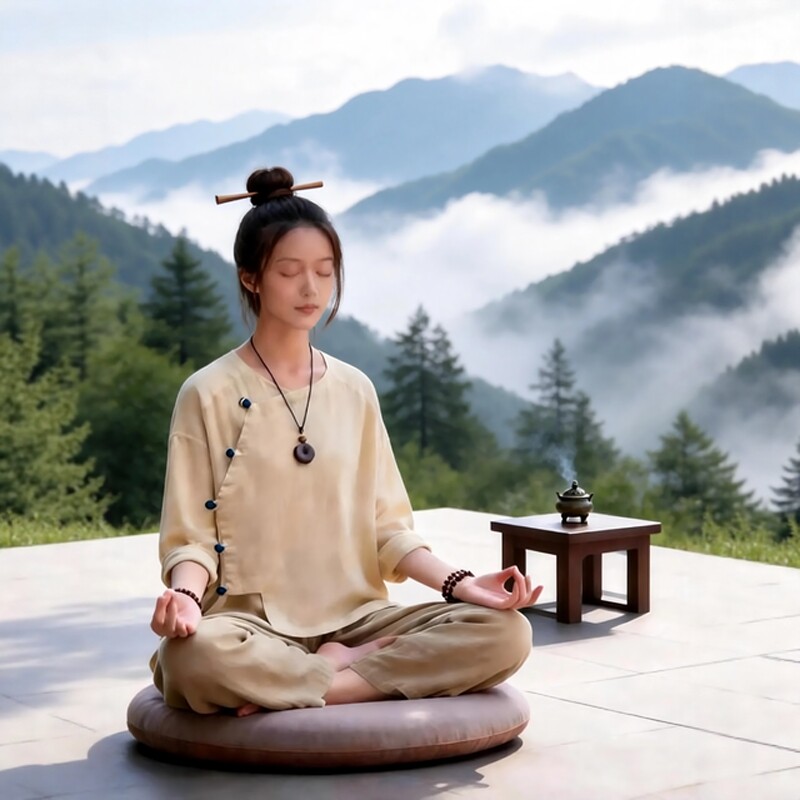 2026新款新中式国风禅意居士服女款棉麻套装打坐修行禅服素衣上衣