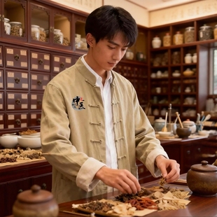 上衣中医养生馆工作服定制男女理疗按摩技师服套装 新中式 棉麻唐装