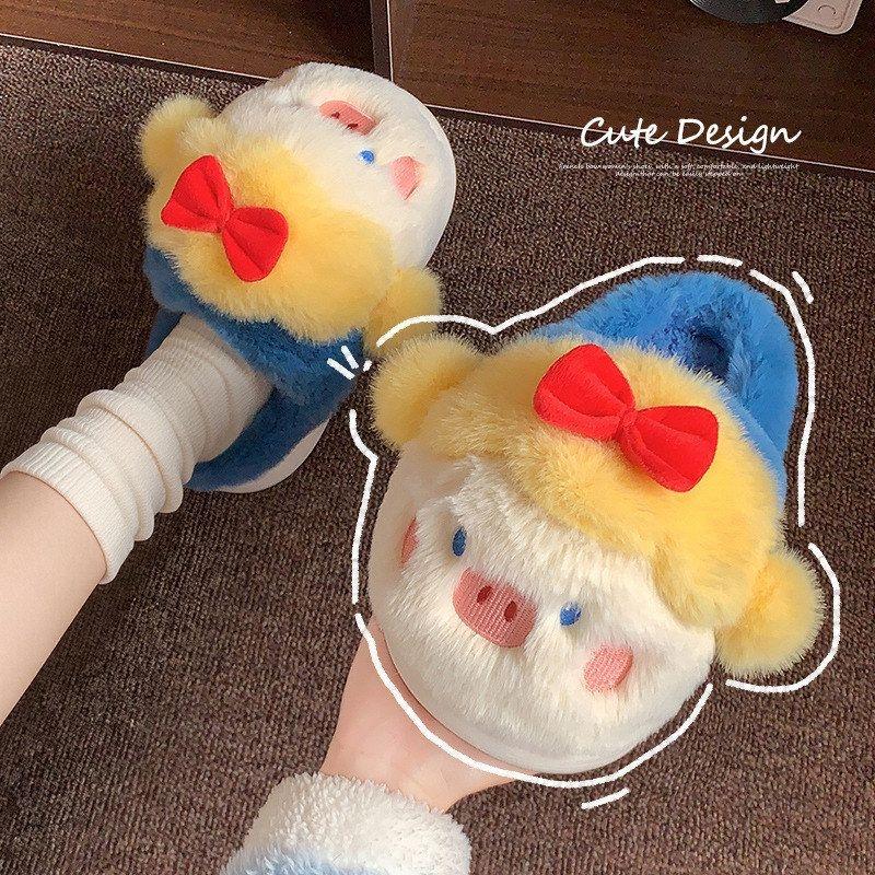 白雪小猪棉拖鞋新款可爱加厚毛毛拖鞋女生月子鞋冬季家居加厚保暖