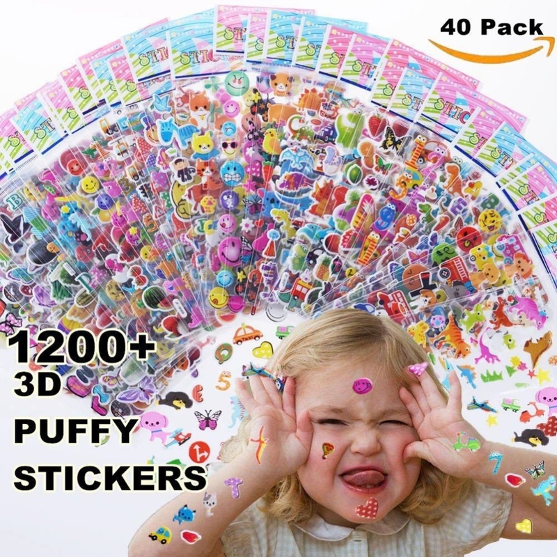 Kids stickers 1200+, 40 different Sheets, 3D Puffy Stickers
