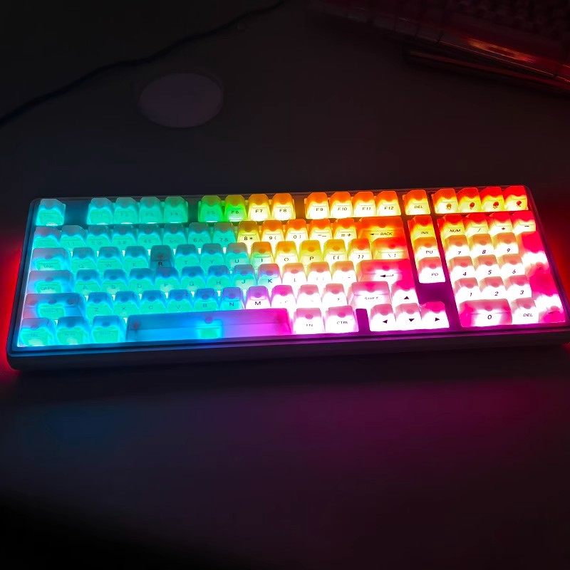 键帽108键水晶透光键帽PBT双色注塑MDA黑红键帽黑粉键帽渐变侧刻