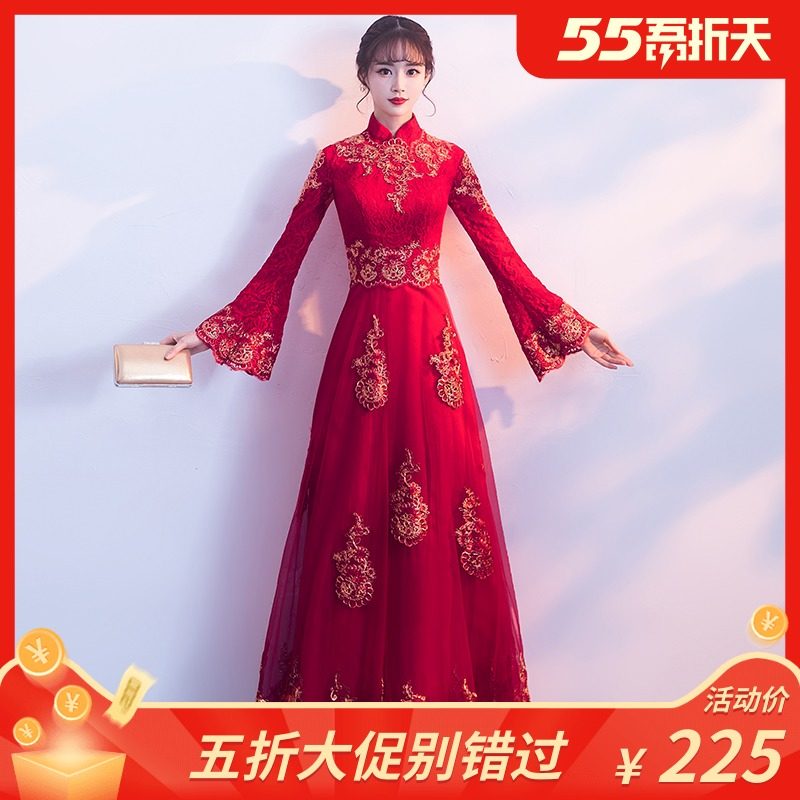 酒红色敬酒服新娘2020新款中式旗袍长袖中国风结婚礼服女回门服春|ruв категории Женская одежда, Cвадебные платья, платье/вечернее платье - от Buy2taobao.com для оказания профессиональной услуги покупки агента Taobao
